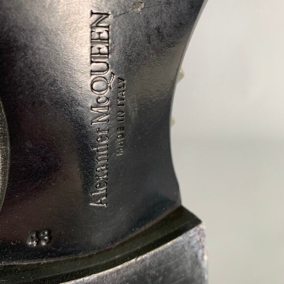 ALEXANDER MCQUEEN Size 10 Black Silver Studded Leather Slip On Loafers main image 10